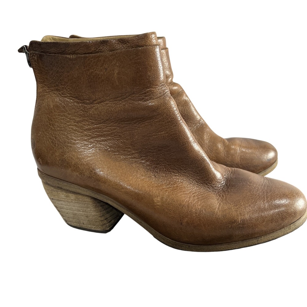 Marsell Ankle Boots Women 35.5 Brown Leather Back Zip Stacked Block Heel Italian